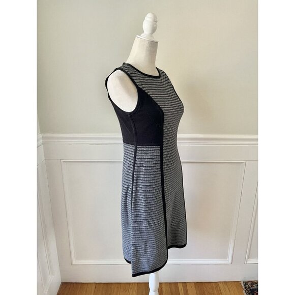 Calvin Klein Small Striped Fit & Flare Dress Black & White EUC - Picture 2 of 4
